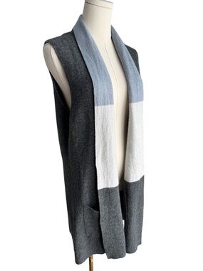 Bartolini Wool Cashmere Blend Open Front Vest Sz L Longline Knit Made in Italy
